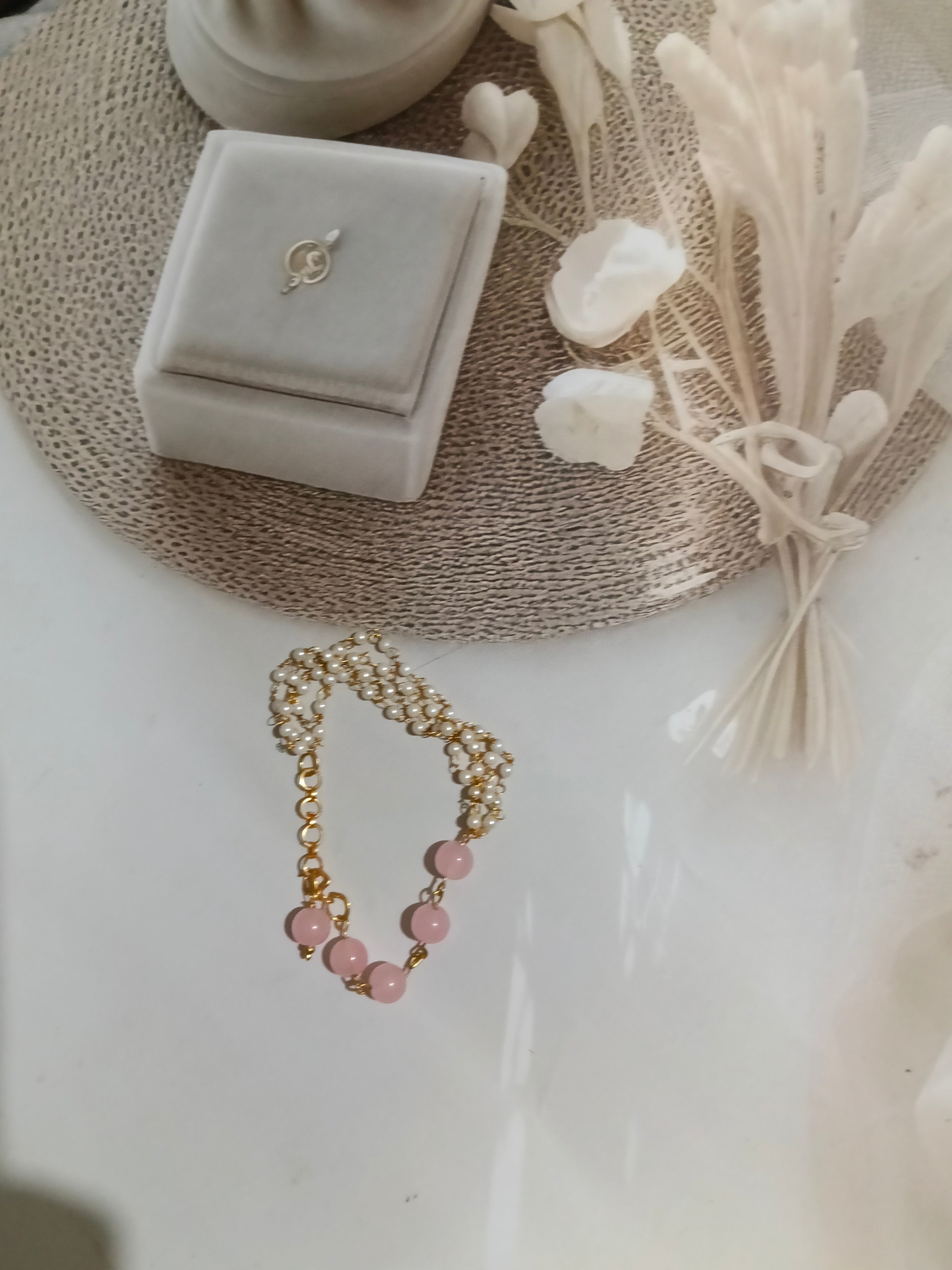 *Handmade Red & Pearl Beaded Bracelet |.