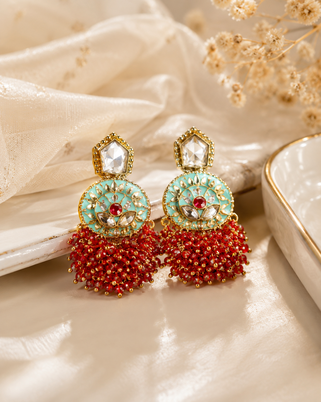 green kundan  earring
