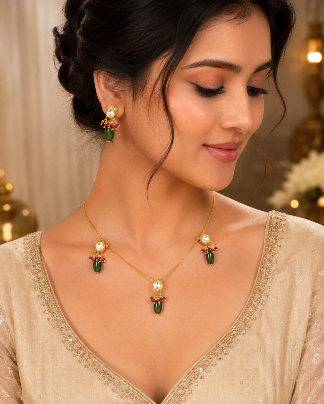 Green bead necklace