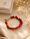 Handmade   red  stone chip bracelate with gold chain